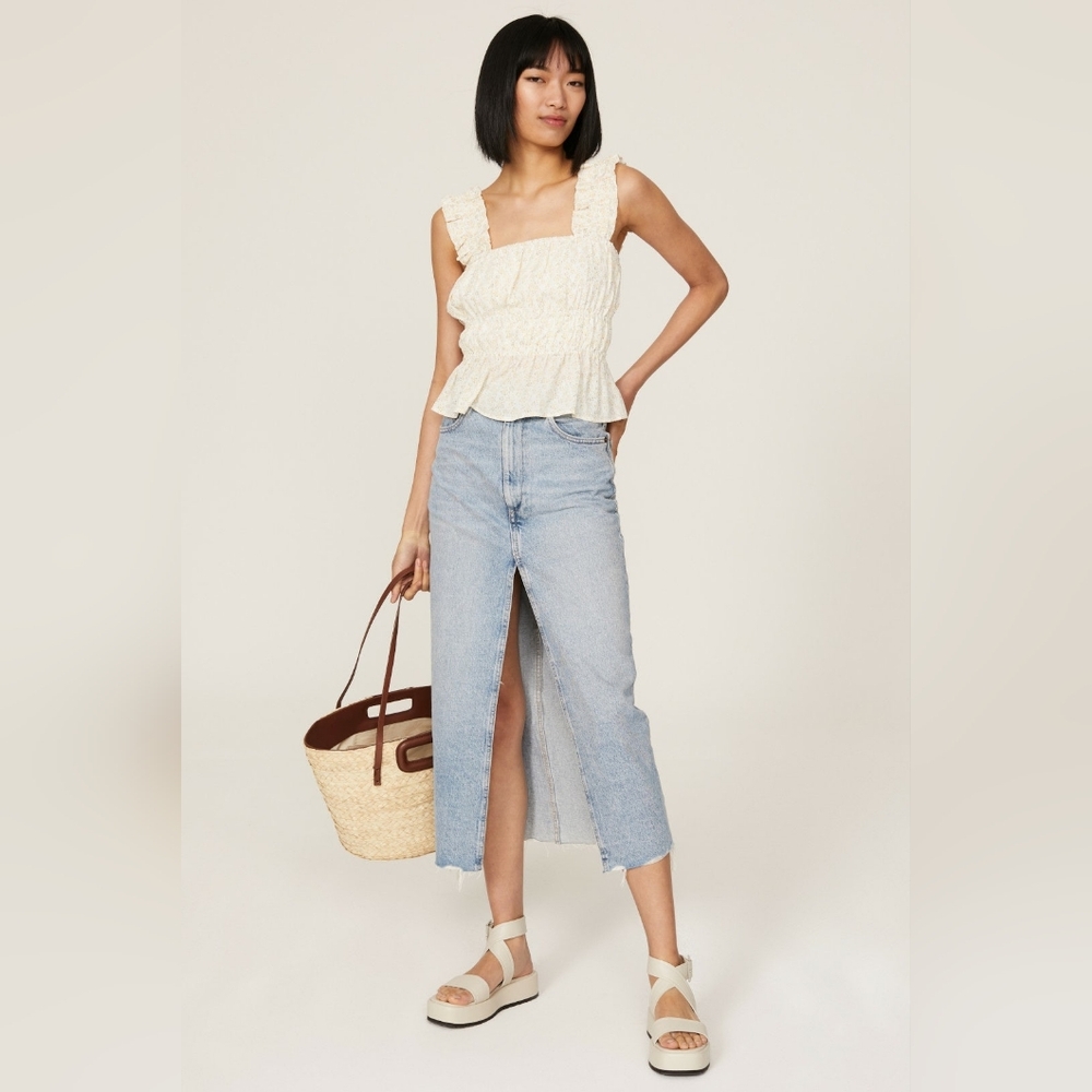 Line + Dot Cream Mimi Floral Print Romantic Ruffle Top